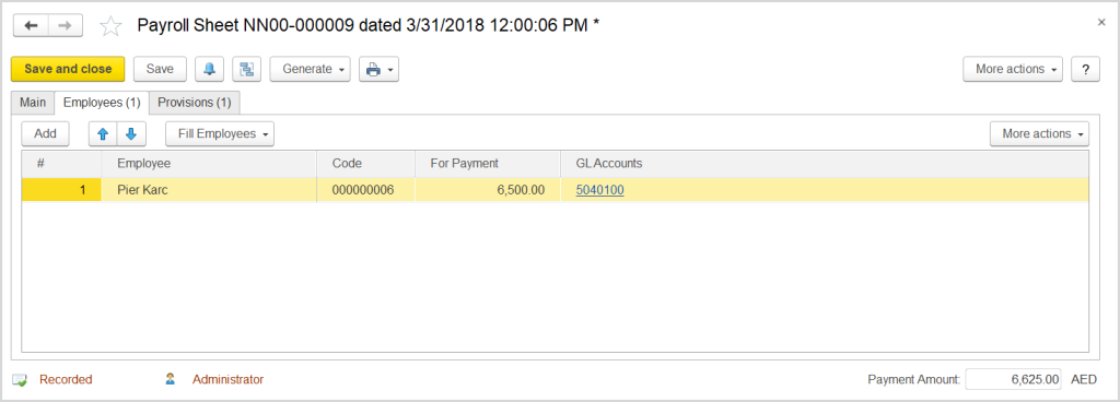 Payroll sheet in FirstBit ERP