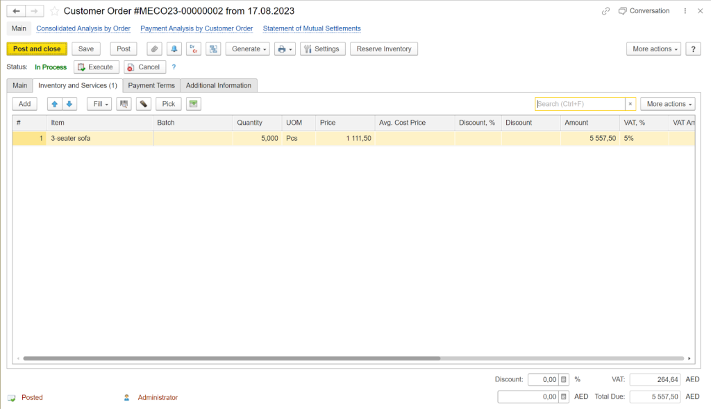 Customer Order dashboard in FirstBit ERP