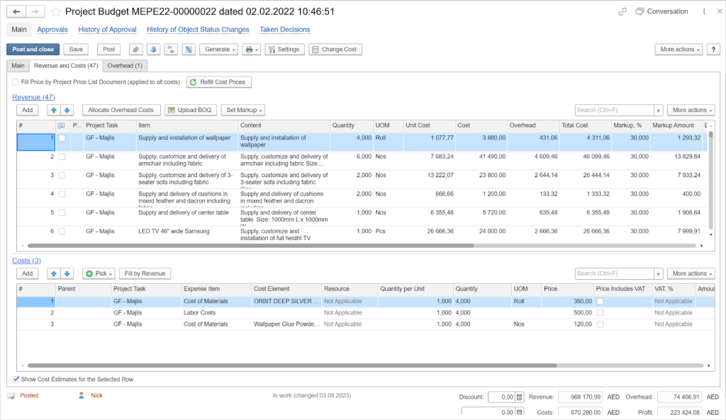 Project Budget in FirstBit ERP