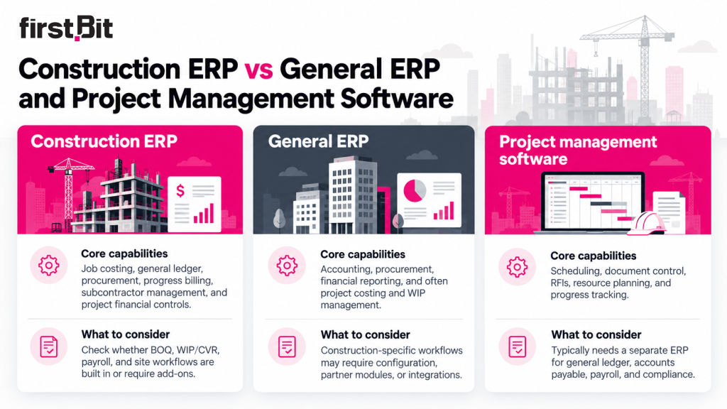 ERP software for construction vs general ERP and project management software