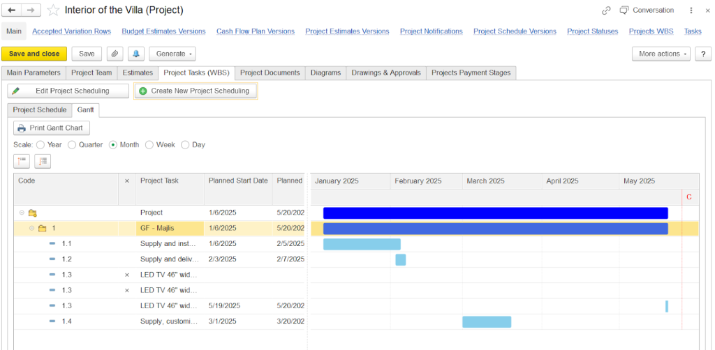 Gantt charts in FirstBit ERP