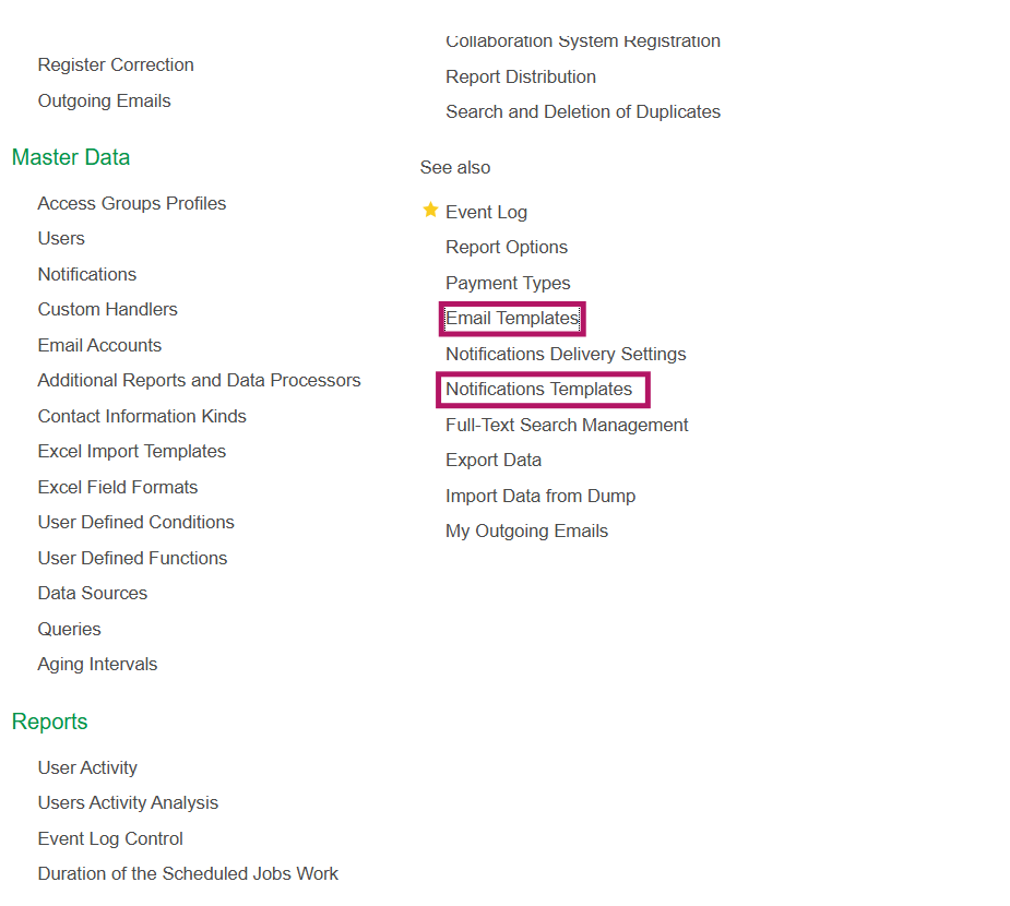 Email and notifications templates in FirstBit ERP