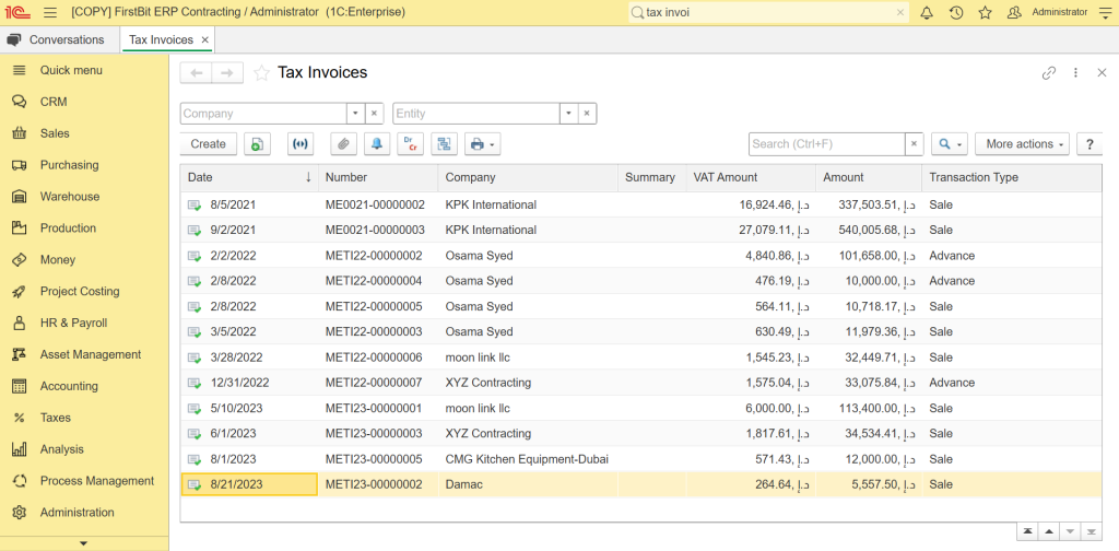 Tax Invoices in FirstBit ERP