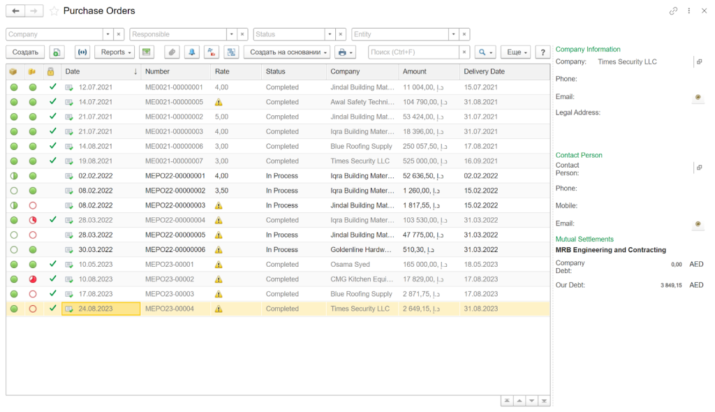 Purchase orders tracking in FirstBit ERP