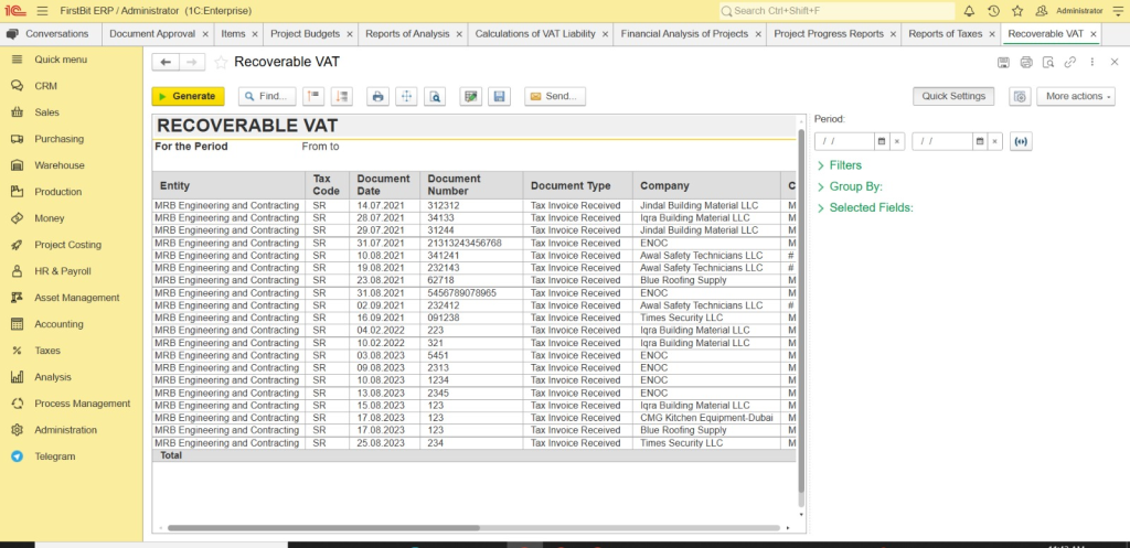 Recoverable VAT Report feature