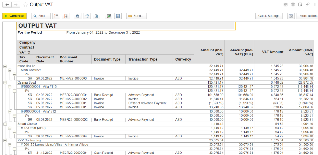Output VAT report in FirstBit ERP