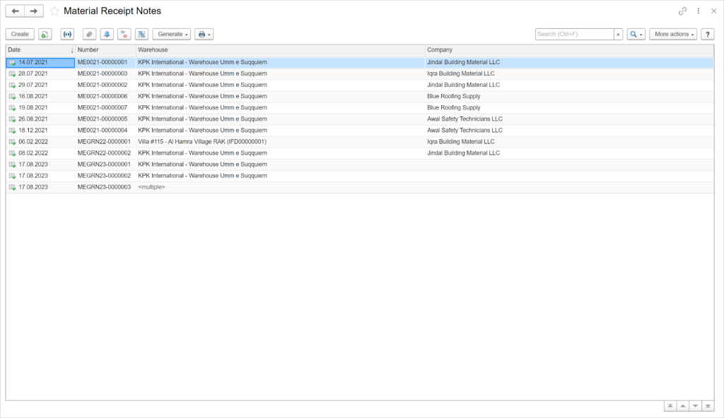 Material receipts notes in FirstBit ERP