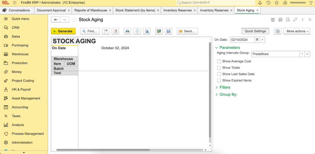 Stock aging in FirstBit ERP