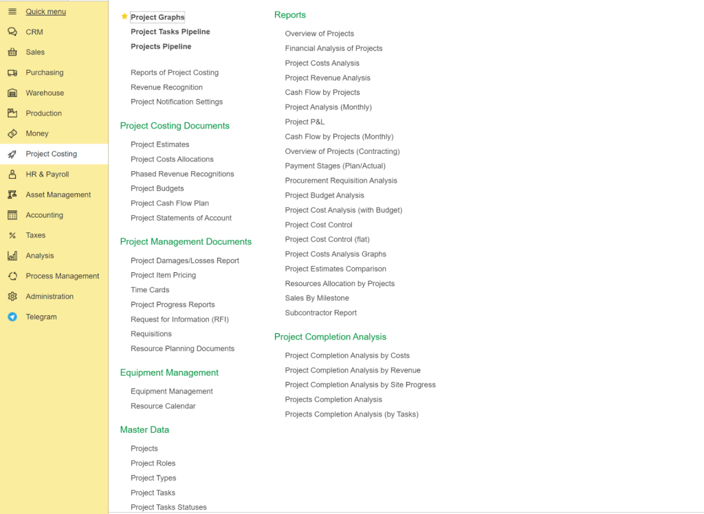 Project costing menu First Bit ERP