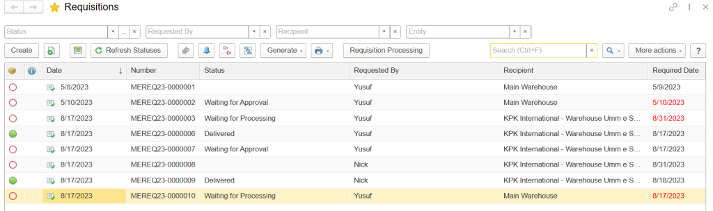 Material requisitions in FirstBit ERP Contracting