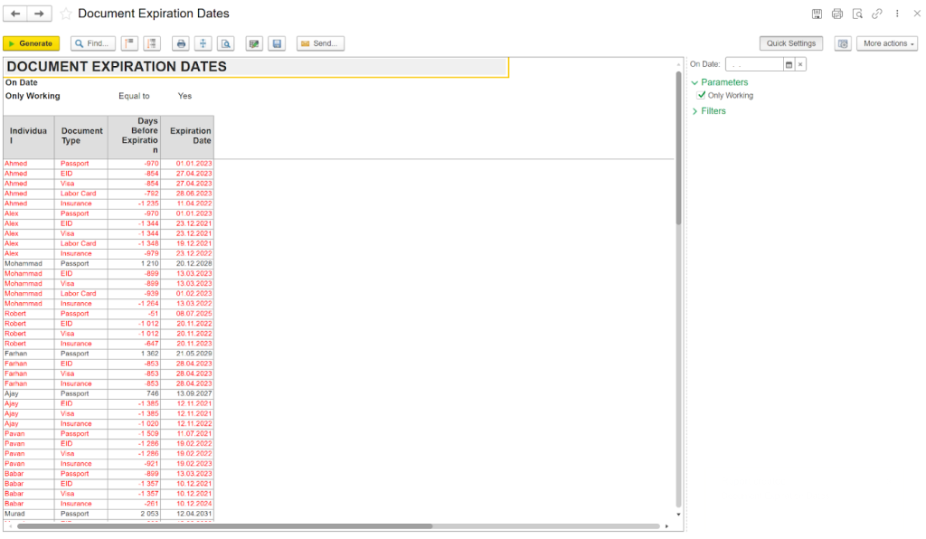 Document expiration tracking in FirstBit ERP