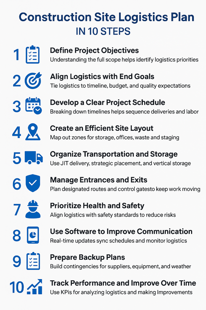 Construction site logistics plan in 10 steps