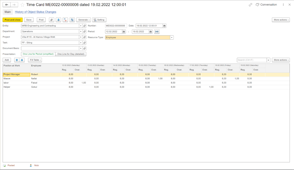 Time Cards in ERP