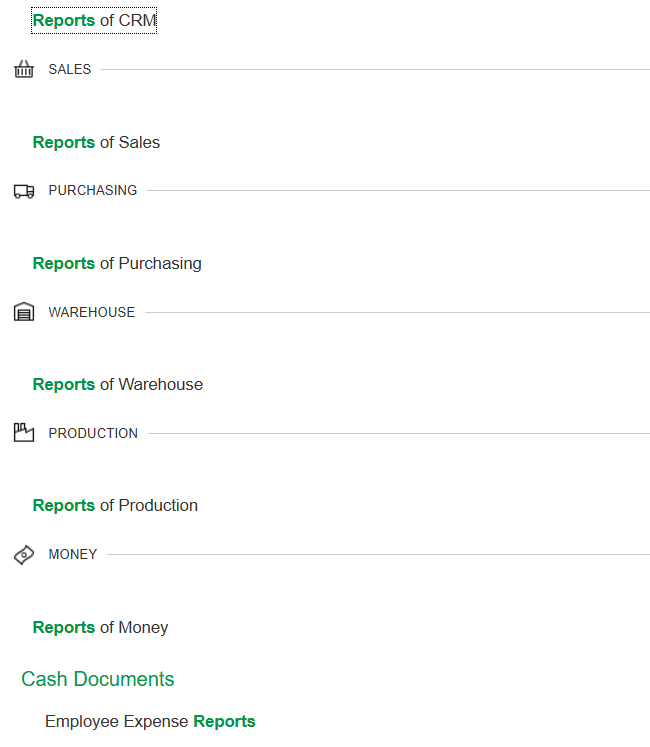A few of the reports available in FirstBit ERP