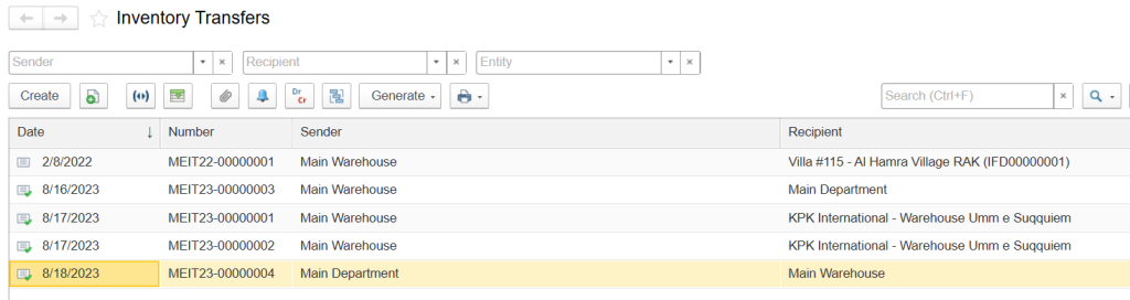Inventory transfers in FirstBit ERP Contracting