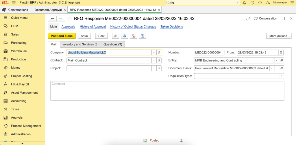 RFQ response in erp