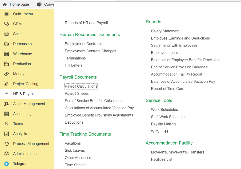 HR & Payroll tab in FirstBit ERP