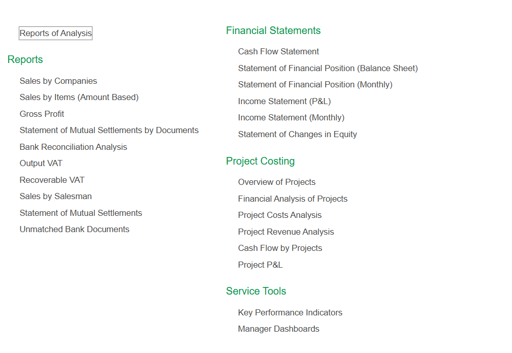 Analysis reports in FirstBit ERP